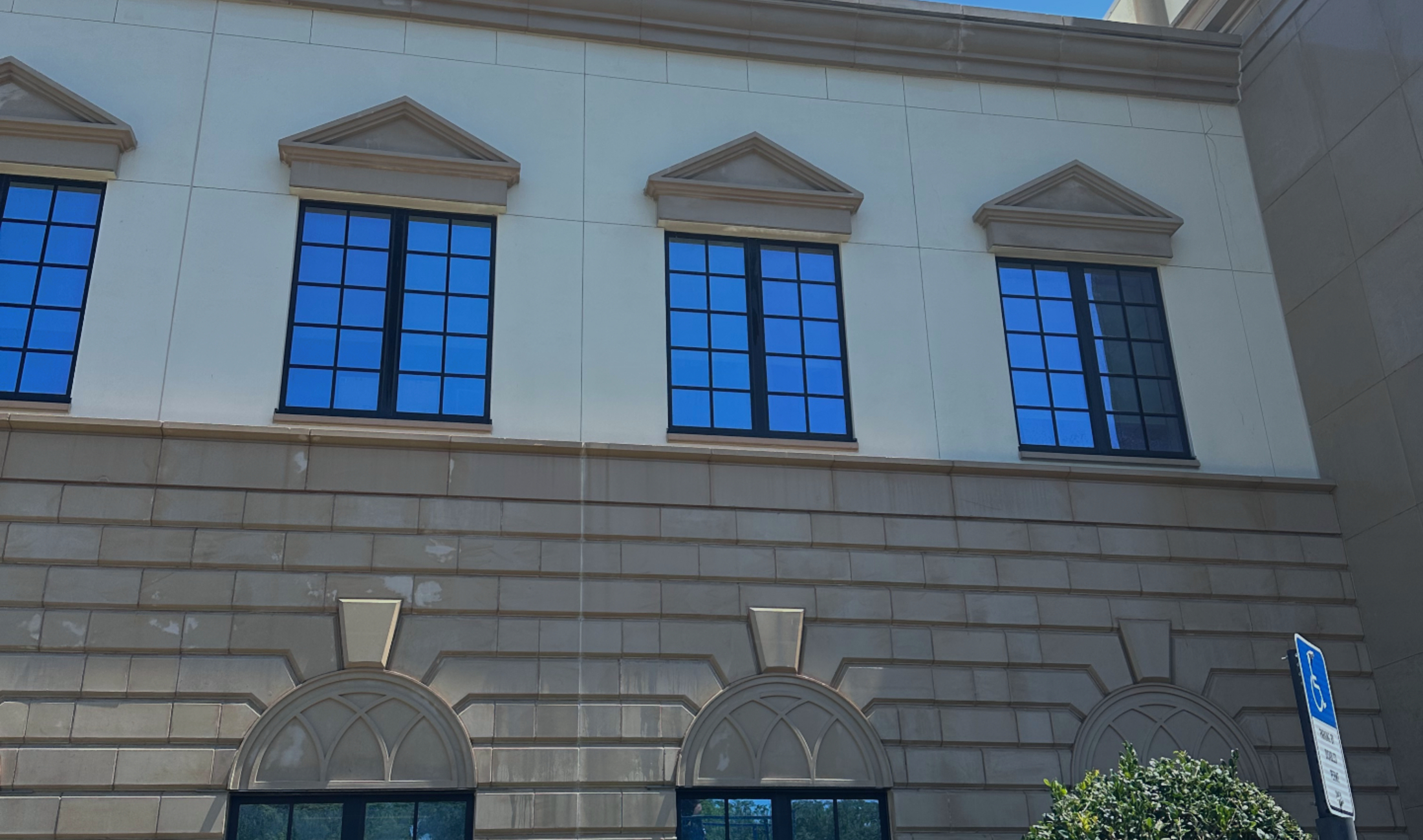 Freshly soft-washed building exterior by Carson's Soft Wash